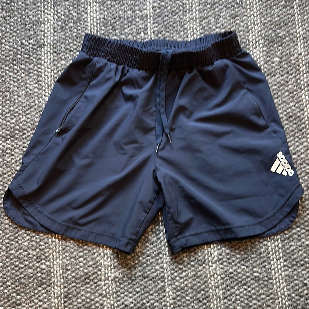 Adidas Blue Athletic Training Shorts with zipper pockets